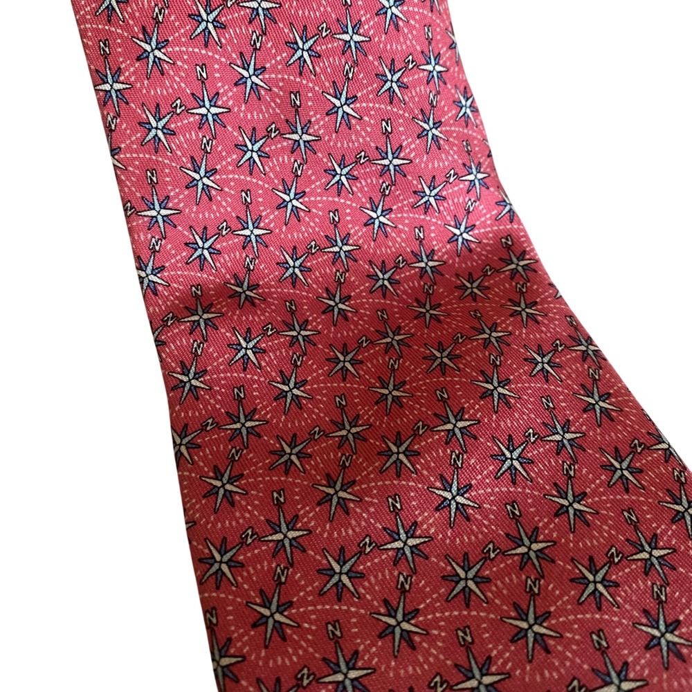Vineyard Vines Pink Compass Rose North Nautical Silk Tie Handmade USA